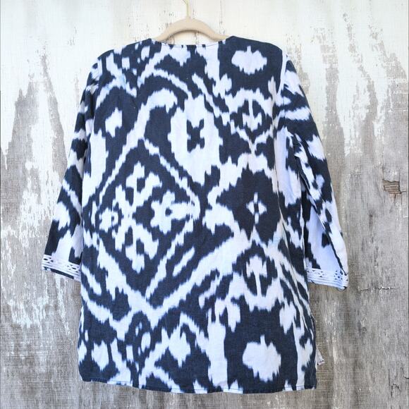 Jones New York 100% Linen Ikat Coastal Beachy Boho Tunic Women's Large - Picture 7 of 10